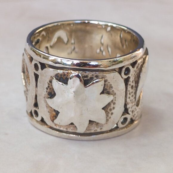 Silpada Sun, Moon & Stars Wide Band Ring — Sterling Silver 925, 14mm, Size 7.25 - Picture 1 of 13